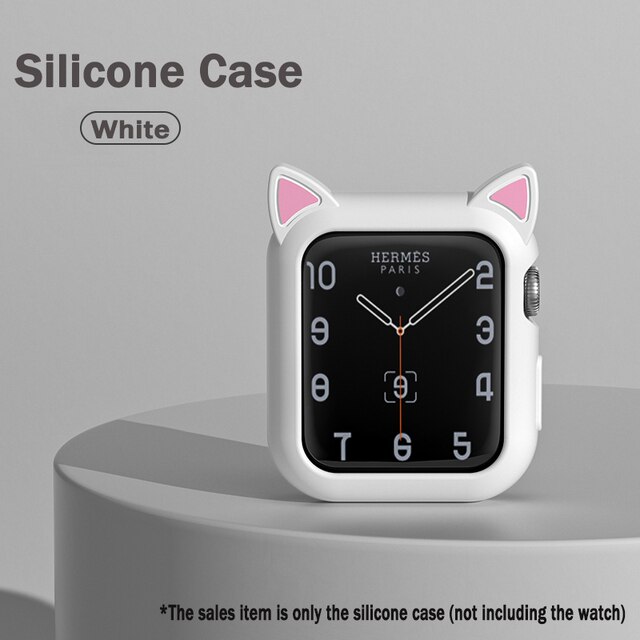 Watch Protection Cover For iWatch Series 3 2 42mm 38mm Soft Silicone Cartoon Cat Ears Case For Apple Watch 4 5 6 Se 40mm 44mm: white / For iwatch 42mm 44mm