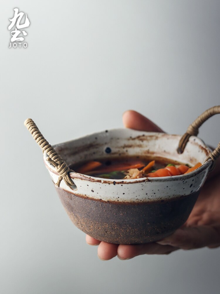 Vajilla de cerámica rugosa japonesa, mini Bol retro Para el hogar, cuenco para frutas y verduras, plato de comida manual simple