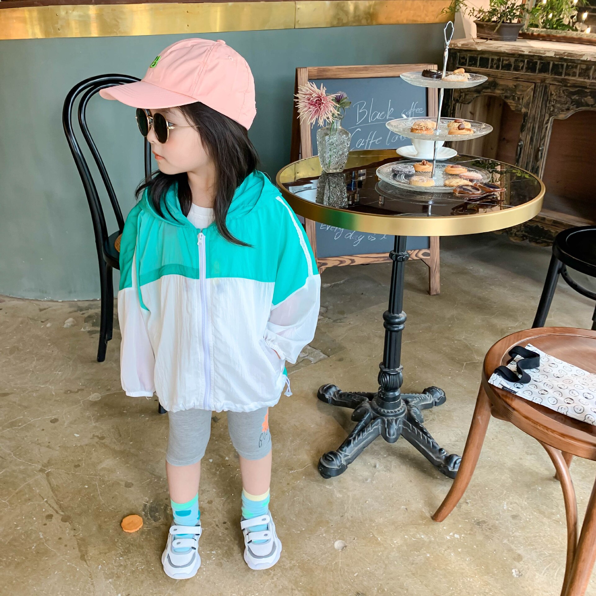 Summer boys girls thin patchwork sun-protective jackets letters printed hooded zipper Sun protection