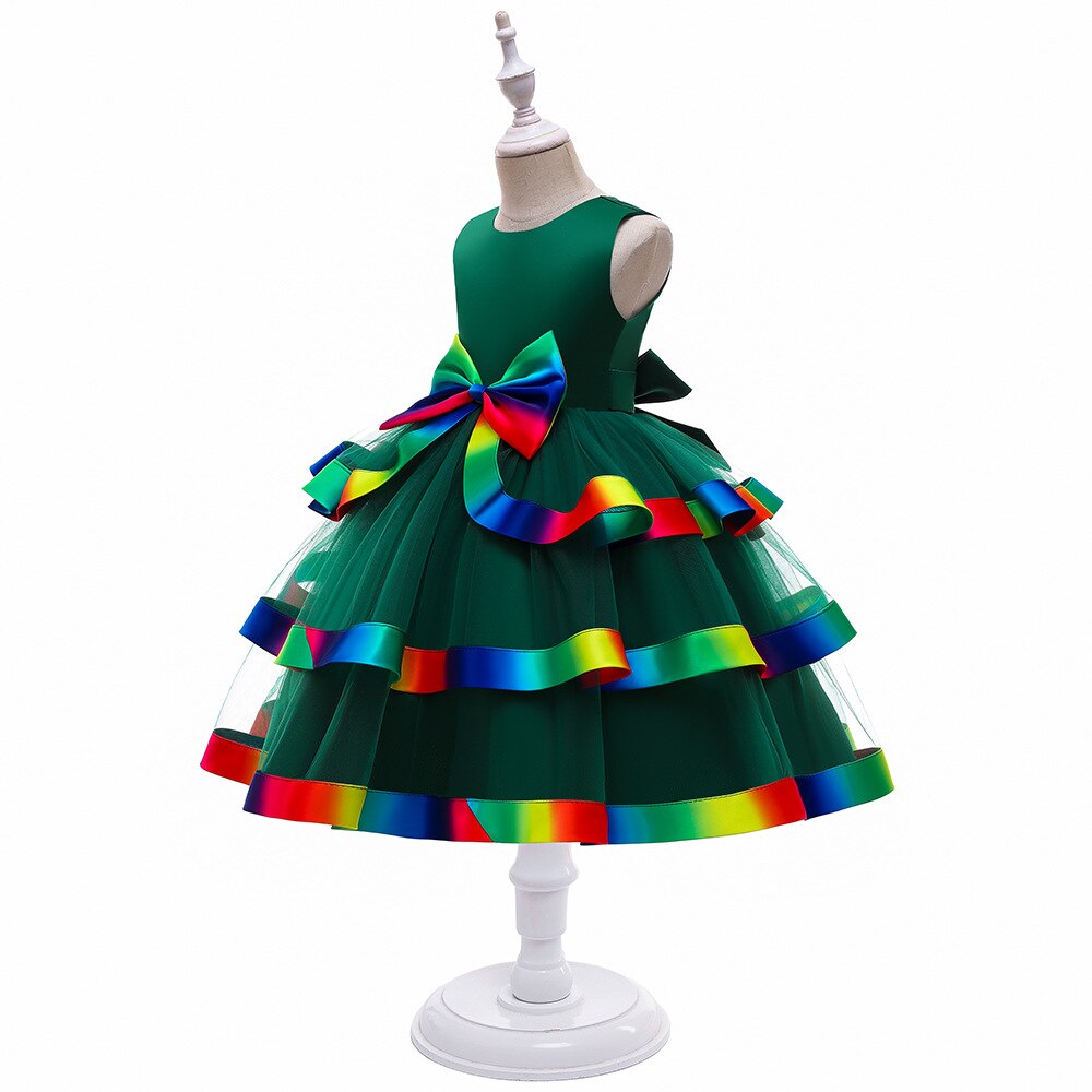Vestidos de flor pomposa para niñas, vestidos de color azul real para desfile de niños y adolescentes, vestido de de cumpleaños, vestido de cola de cocina de boda: L5220-Green / 4 años