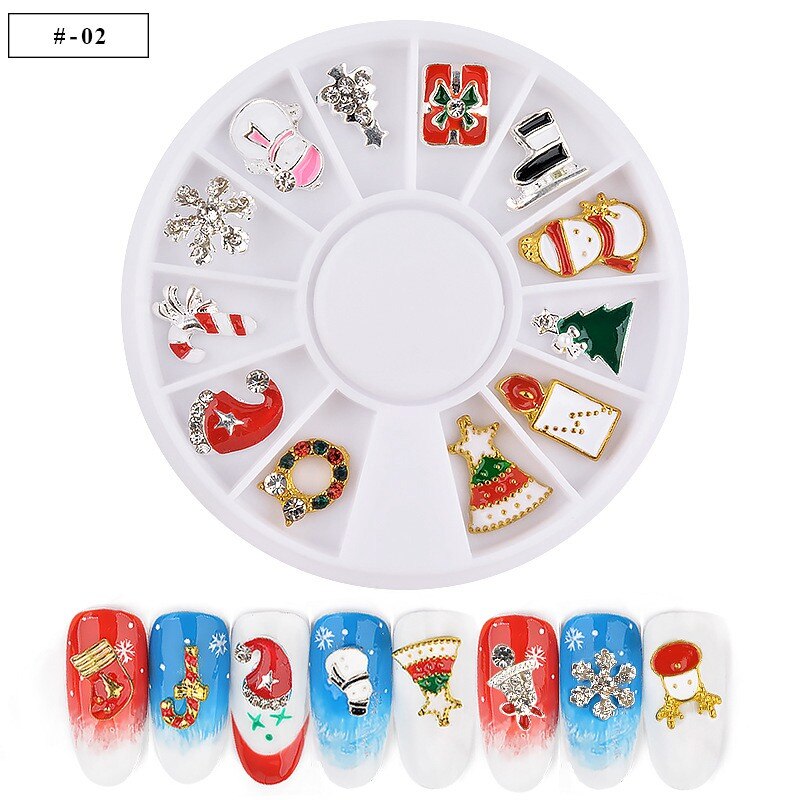 12 stk/hjul metal 3d diamanter nail art julepynt charms negle glitter rhinestones hjul negle forsyninger smykker