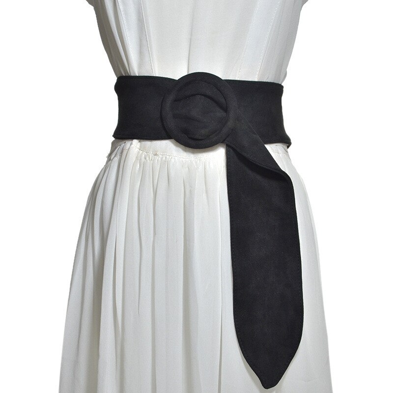 Lange fluwelen riem suède jurk riemen dames cirkelknoop zwarte tailleband roodbruine versierde jas trui riem taille zeehond vloed
