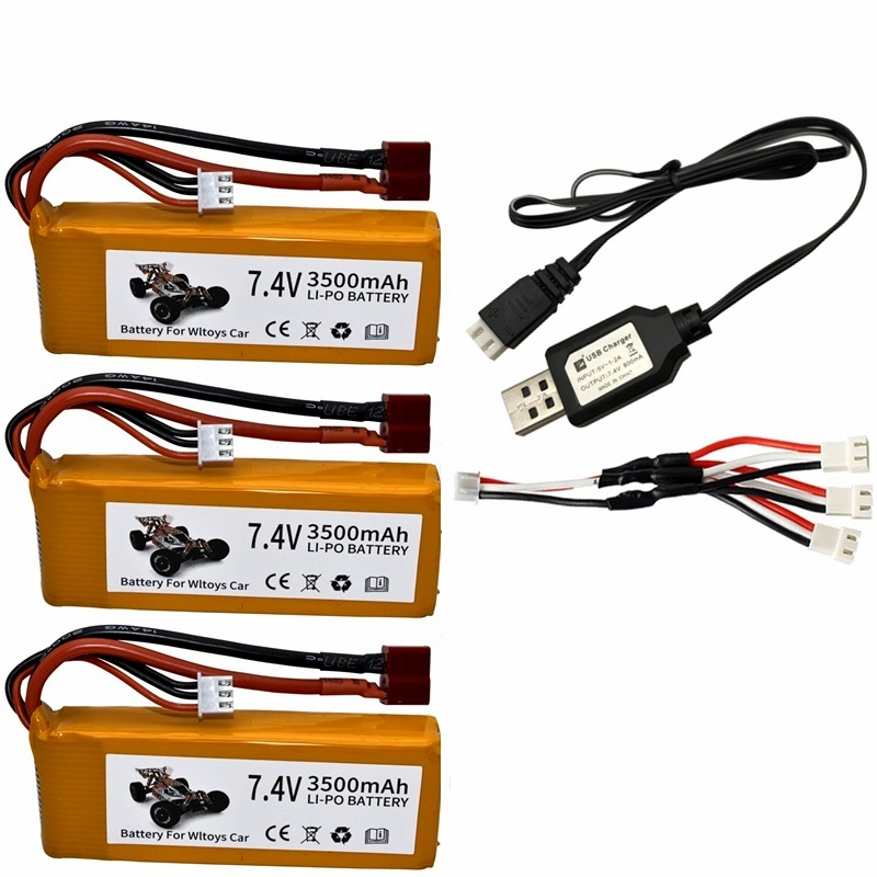 Ensembles de chargeur de batterie Lipo 7,4 V 3500 mAh pour Wltoys 144001 124016 124017 144002 Batterie de voiture 2s 7.4v pour voiture Wltoys 12428 12423 RC: Lavande