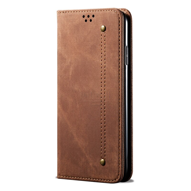 Pour Samsung Galaxy A72 portefeuille étui magnétique livre Folio couverture à rabat pour SamsungA72 Denim cuir téléphone sacs béquille porte-carte: Brown