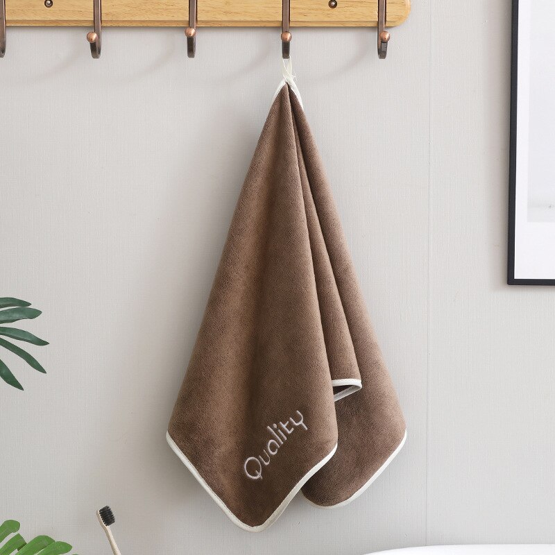 T041A nice Absorbent coral fleece Embroidered daisy letter hotel bath towels hand towels face towel: brown letter / 34cm by 74cm