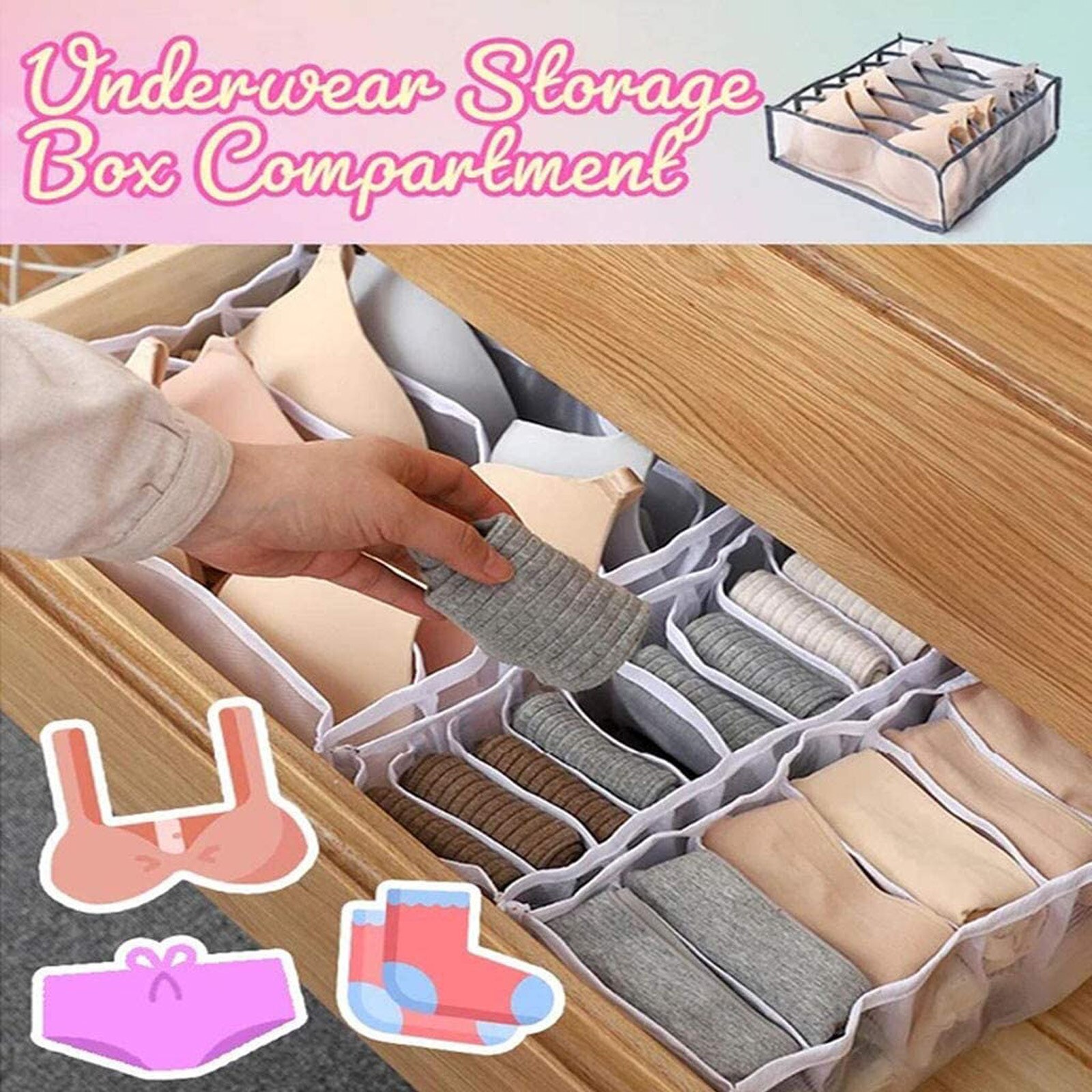 Storage Box Large Capacity Household Storage Clean Convenience Basket Ditty-Bag For Underwear Socks White/Gray