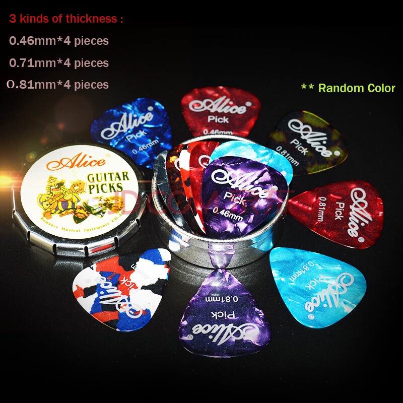 12 sztuk kostki robić gitary plektron z 1 okrągłe metalowe pudełko Obudowa akustyczny elektryczny instrument muzyczny gitara wybierz losowe wybory kolorów