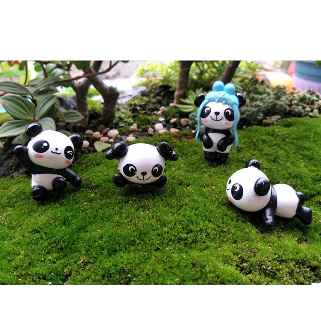 8 pieces Funny Panda Mini Bear Statue Bonsai Fairy Garden Landscape Decor
