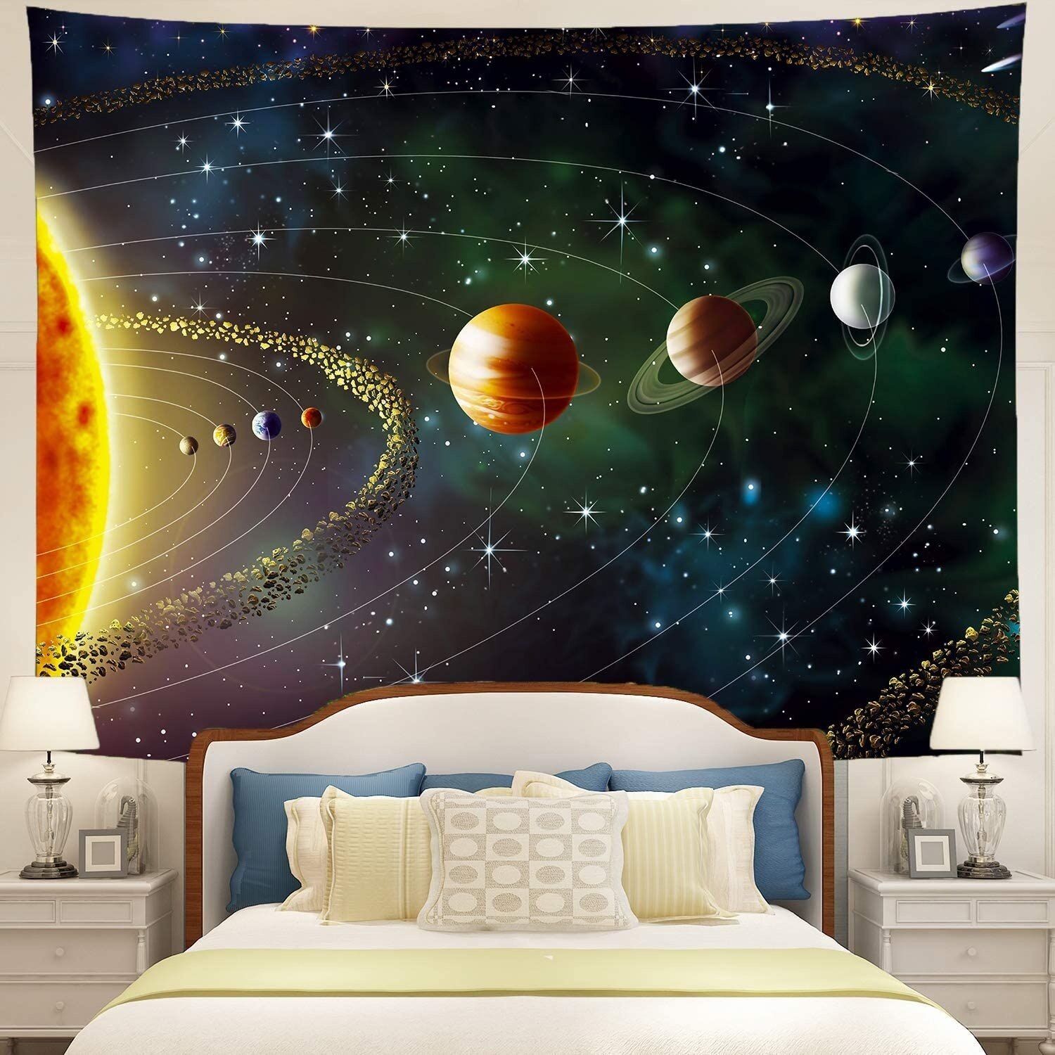 Tapiz de planetas del espacio exterior, tapices grandes impresos de galaxia y universo, Mural colgante de pared para dormitorio, sala de estar, dormitorio, hogar
