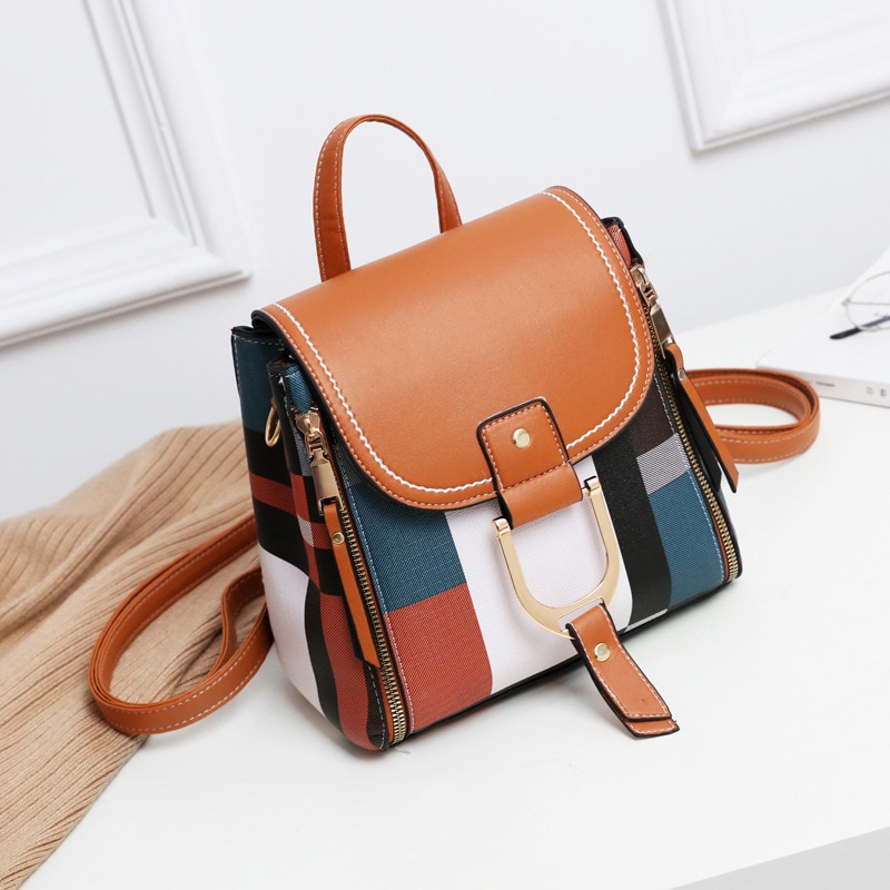 YBYT women leather backpack multi function small school bag female shoulder crossbody bag girls rucksack: brown