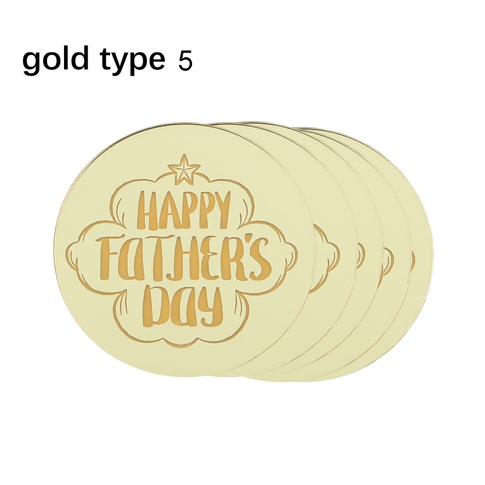 5Pcs Acrylic Cake Topper Rose Gold Silver Circle Cupcake Toppers Father's Day Cake Decoration Happy Birthday Decor Supplies: gold-type 5