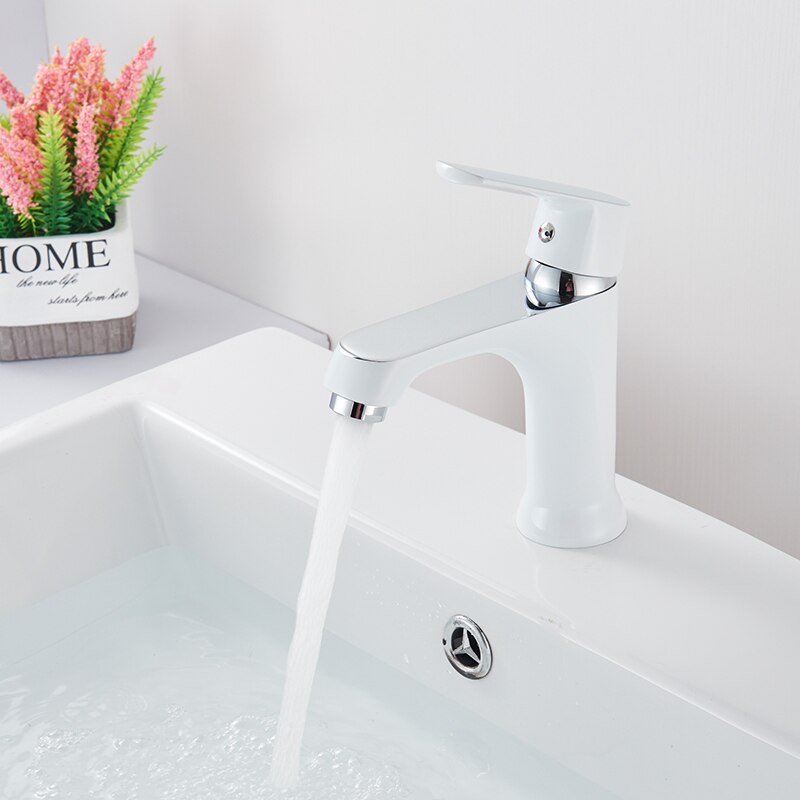 Quyanre Oranje Groen Badkamer Wastafel Kranen Douche Wastafel Kraan Tap Enkele Handgreep Single Hole Badkamer Mengkraan Waterval Kraan: White Chrome