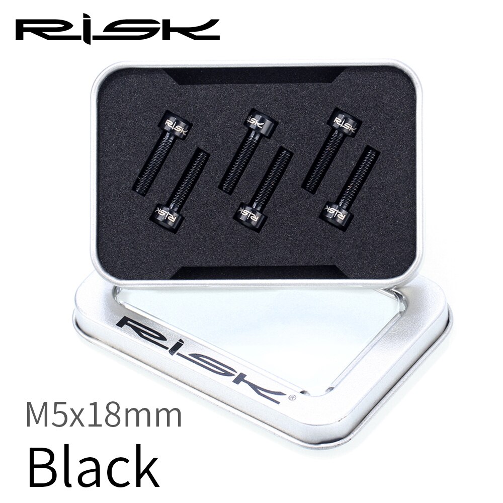 Risk 6 stuks/doos racefiets mountainbike fiets titanium  m5 x 16/18 stuurpen bevestigingsbouten schroeven voor zadelpenklem: M5 x 18 zwart