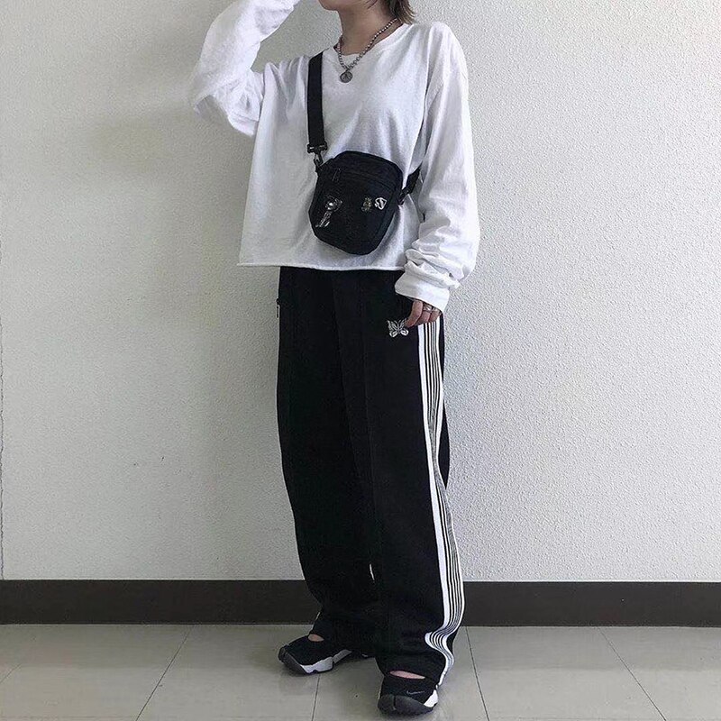 Pantalones de chándal Harajuku con de mariposa para hombre y mujer, pantalón holgado, recto, con cordón, estilo Hip Hop