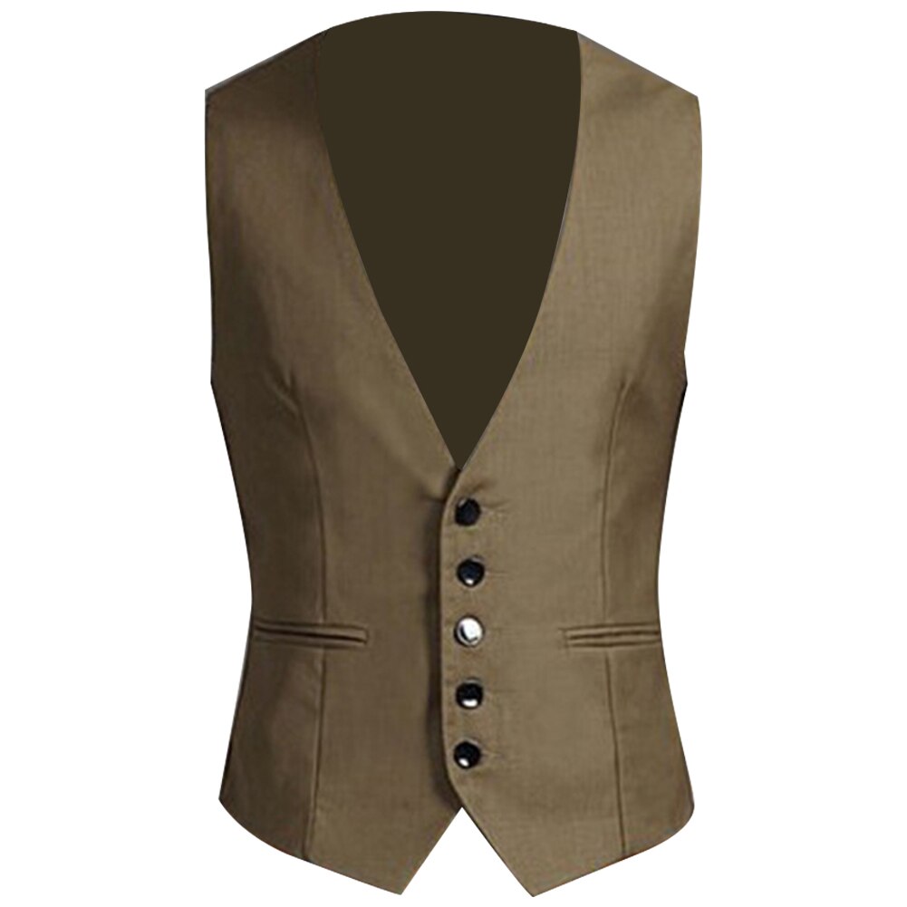 Effen kleur v-hals knoopsluiting mouwloos slim fit vest vest jurk vesten voor zakelijk gebruik vest