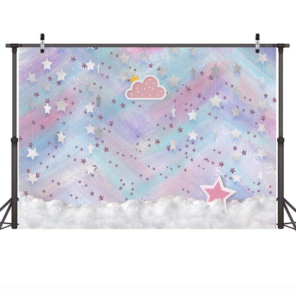 Rainbow Wall Theme Birthday Photo Background Newborn Twinkle Sliver Star Portrait Backdrop Photography Props for Photo Studio