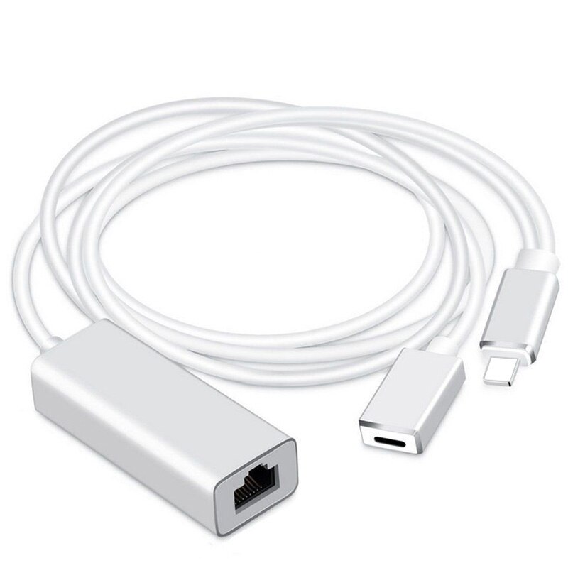 Ios Ethernet Netwerk Adapter Voor Iphone 11 Pro X Xs Max Xr 6 7 8 Plus Voor Ipad Telefoon Om RJ45 Lan-kaart Wired Charger Kabel Link: 1M iOS Silver