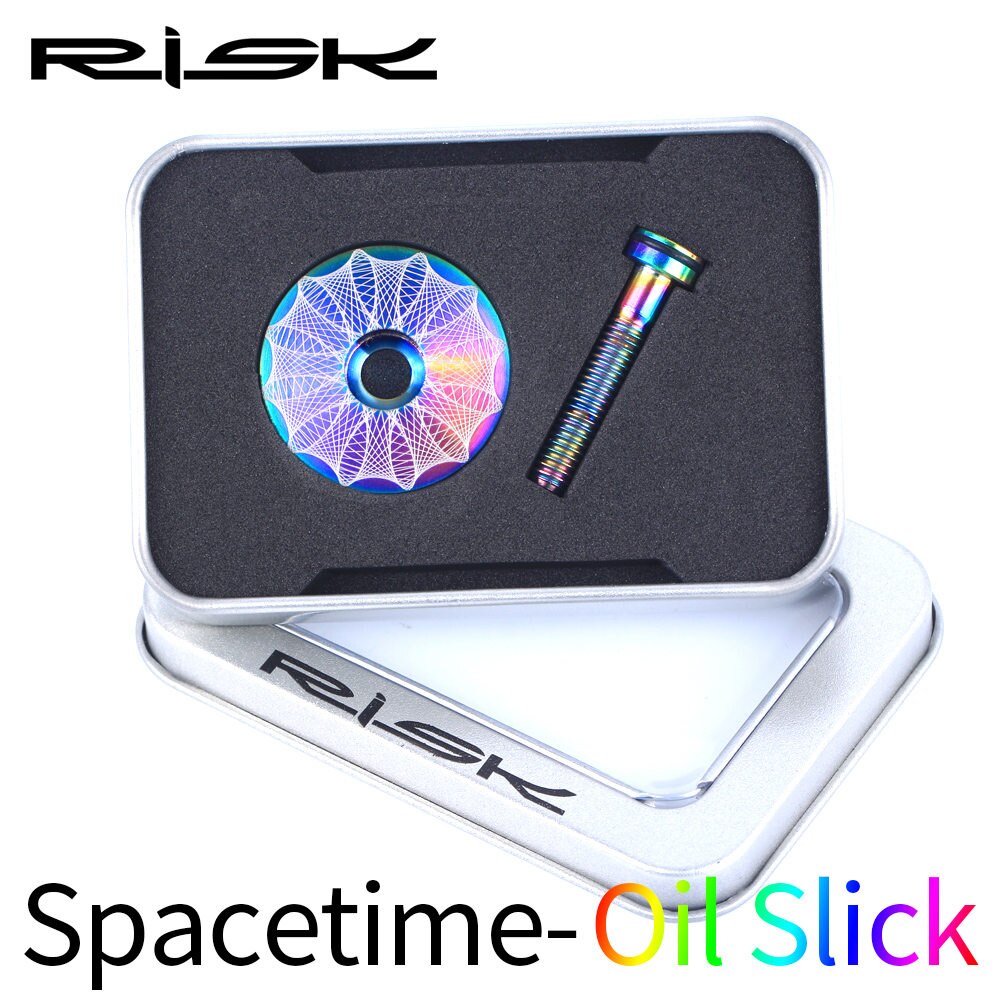 RISK Bicycle Stem Top Cap Headset Cover Titanium Alloy Bolt Road MTB Bike 28.6mm 1 1/8" Front Fork Head Tube Superlight Ti Screw: Space Oil slick