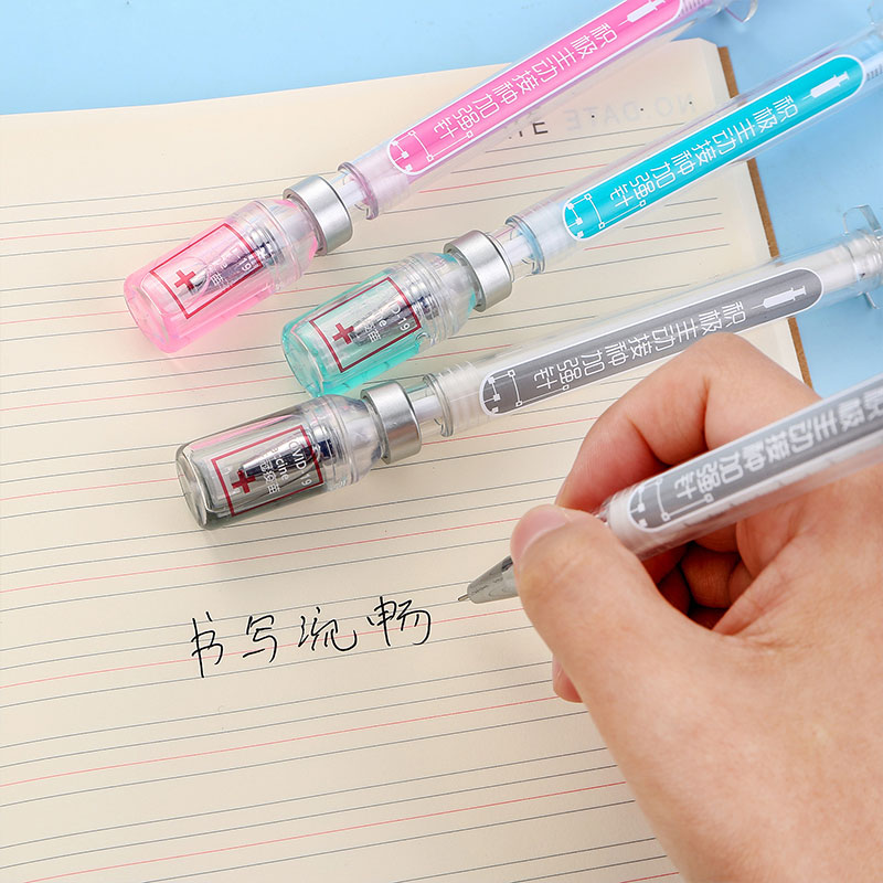 12pcs Syringe Gel Pen Simulation Eliminates Injection Syringe Shape Ballpoint Pen Black Signature Pen Simulation Vaccine Pens