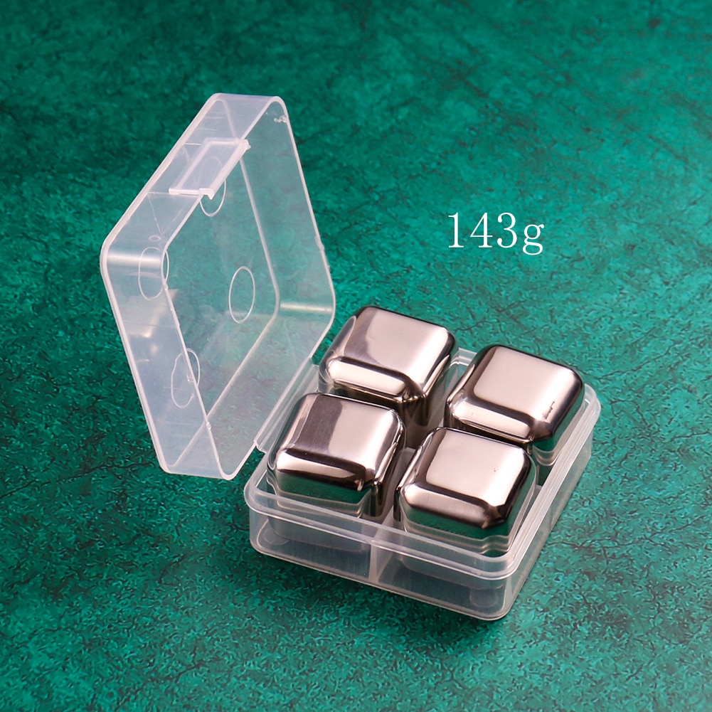 4PCS Stainless Steel Ice Cubes Bar Accessories Home Bars Reusable Food Grade Cooling Ice Stone Keep Your Drink Cold Longer: Square