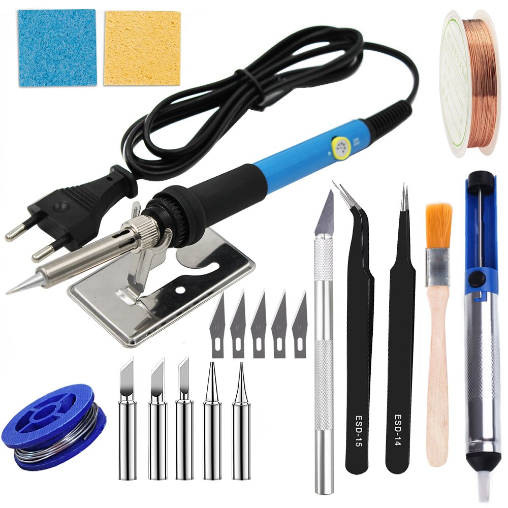Dual Power 60W Adjustable Temperature Electric Soldering Iron 220V Welding Solder Rework Station Heat Pencil Tips Repair Tool: Set F