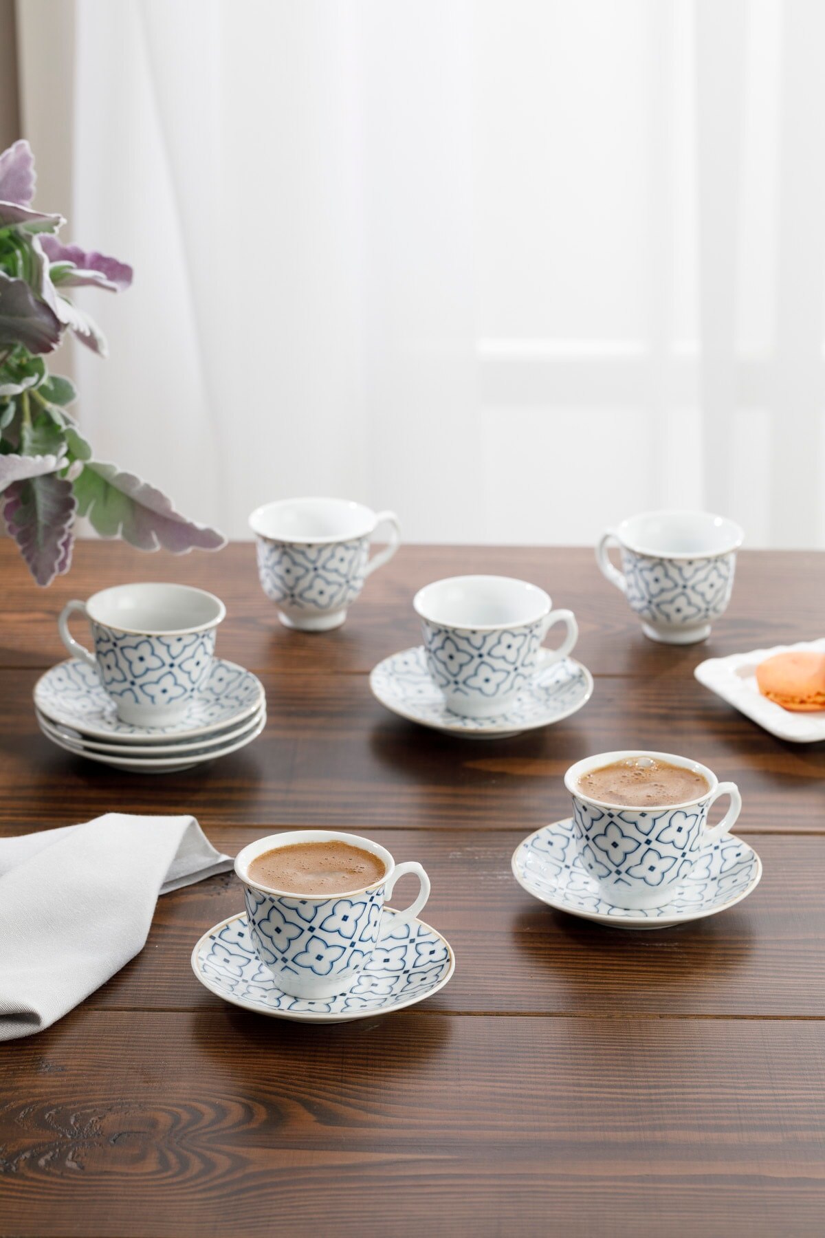 English Home Blue - White Belize Porcelain 12 Piece Coffee Cup Set 90 ml, Traditional English Coffee Cup, porcelain Cup