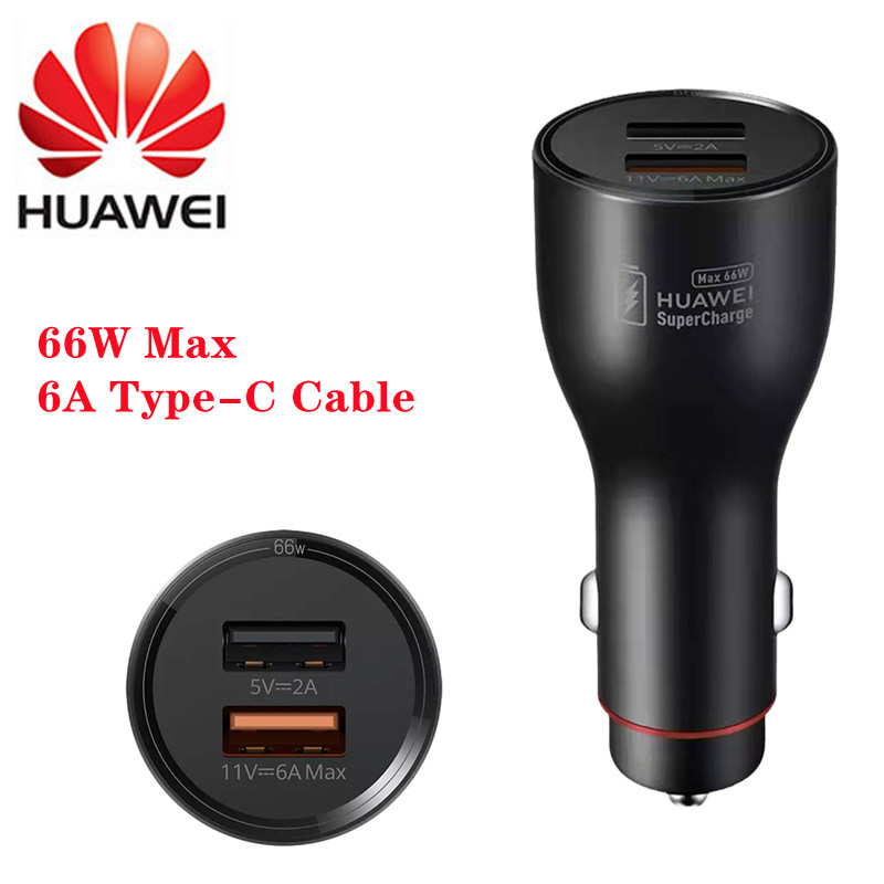 Huawei-cargador de coche Original de carga súper rápida, Adaptador Doble USB, Cable tipo C, Max 66W 40W 22,5 W SE: 66W Black