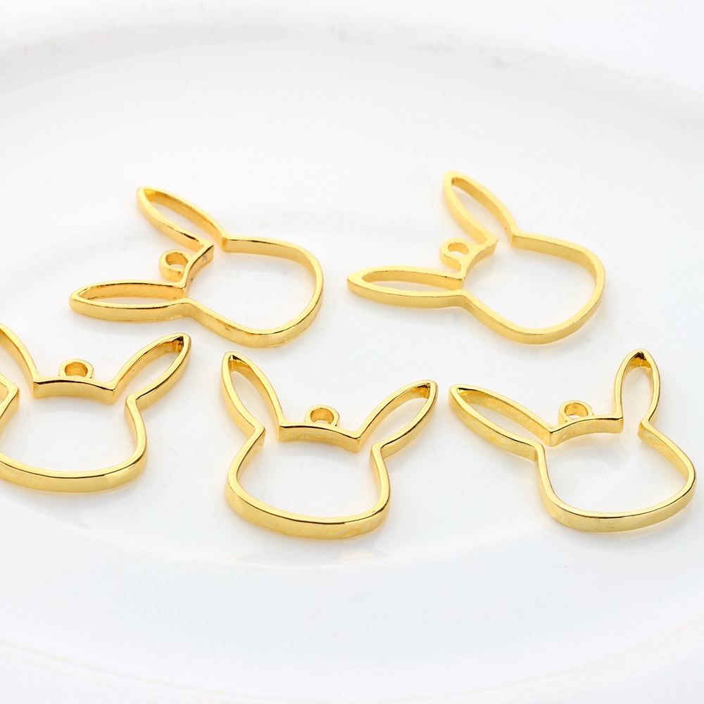 10 pçs/lote Coelho Liga de Zinco Animais Armação de Metal Pingente Charme Ajuste da Moldura de Ouro Ajuste Cabochon de Resina UV Acessórios Charme