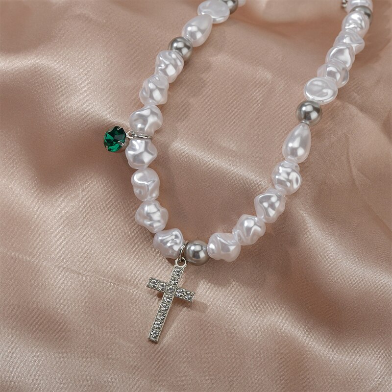 Sifisrri vintage cross bead collarbone necklace for women girls valentine's day stainless steel jewelry party accessories