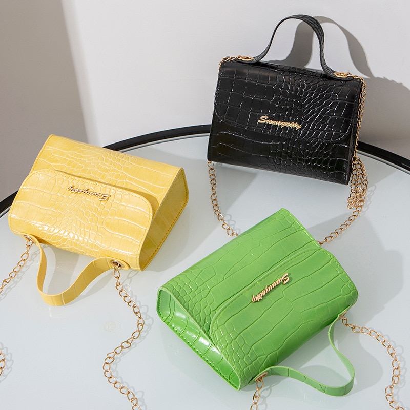 Zomerse dames vierkante crossbody tas zacht pu leer snoepkleurige messenger bag ketting effen kleur mini schoudertas