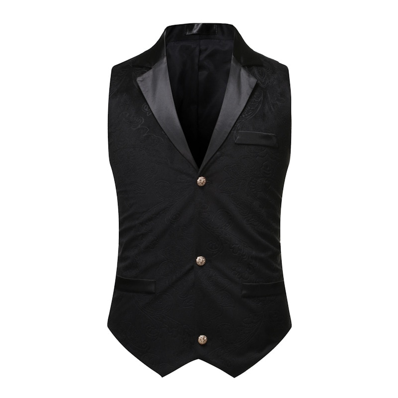 Mens Black Gothic Suit Vest Business Casual Vest Waistcoat Men Single Breasted Vests Male Wedding Costume Homme XL