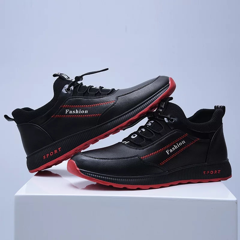 Lædersko mænd fritidssko vinter plus fløjl for at holde varmen sorte comfortbale sneakers mænd flade sko stor størrelse