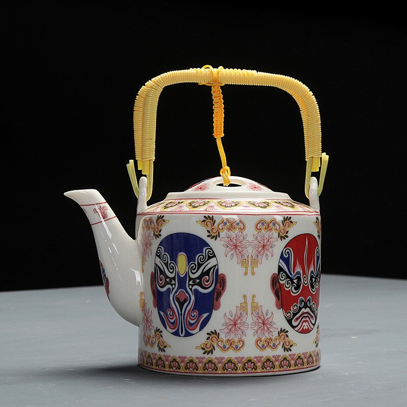 Théière en céramique 800ml style chinois théière en porcelaine bleue et blanche imprimée à la main poignée en bois de bambou fournitures de cuisine