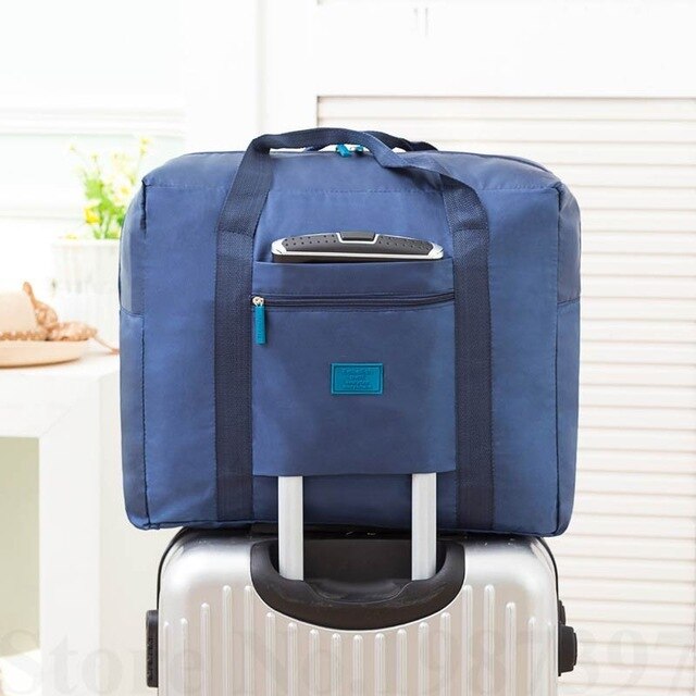 Generieke Water Proof Opvouwbare Reistas Unisex Grote Capaciteit Nylon Trolley Compleet Pakket Reizen Bakken Handtassen: Navy blue