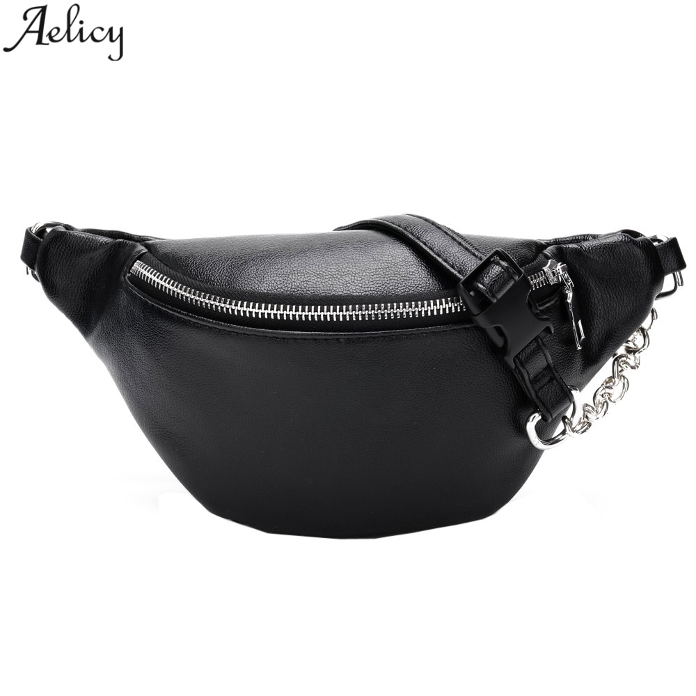 Aelicy Taille Tasche Frauen Heiße Verkäufe Feste Pack Weiblichen Ketten Tasche Schwarz Hobos Form Pu Leder Taille Packs Brust telefon Beutel