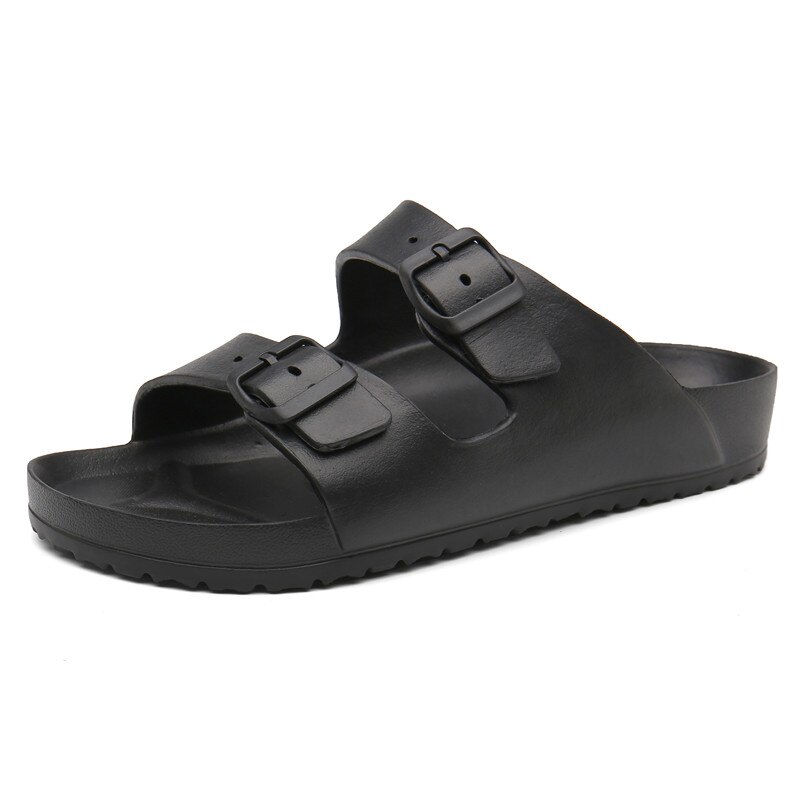Sommar män skor strandtofflor män utomhus flip flops havsträskor halkskydd sandaler casual rutschkanor par mulor chanclas hombre: Svart / 37