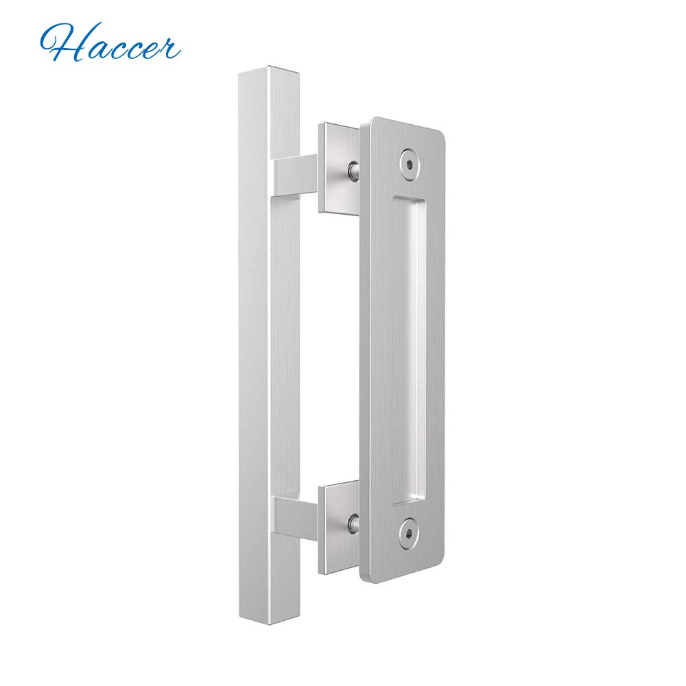 HACCER 12&quot; Heavy Duty Pull Handle Sliding Barn Door Handle Flush Pull Set Carbon/Stainless Steel Square Shape Door Hardware: 1 pack Silver