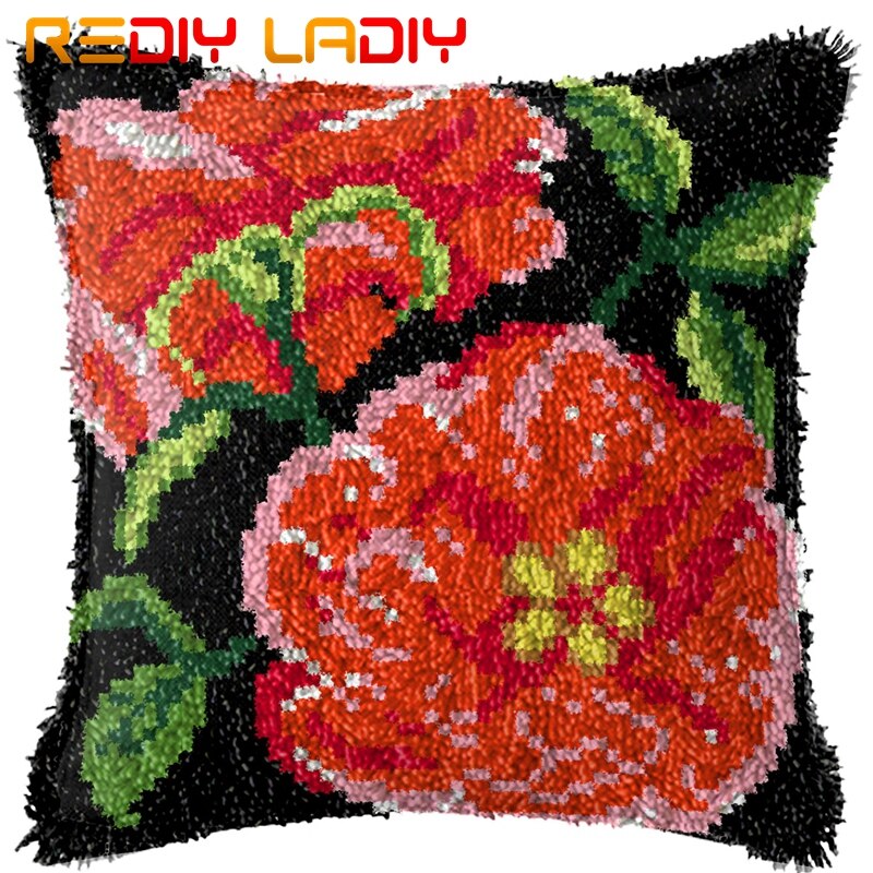 Latch Hook Kits Make Your Own Cushion Daffodil Flowers Printed Canvas Crochet Pillow Case Latch Hook Cushion Cover Hobby & Craft: BZ418