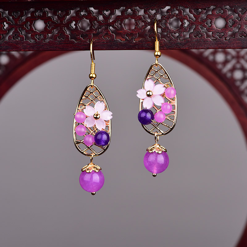 Yanting Cloisonne Butterfly Earrings For Women Natural Stone Earings Shell Flower Ethnic Earrings Hanging