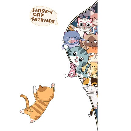 Happy Cat Friends Kids Room Wall Sticker DIY Cartoon Animal Door Stickers Nursery Wall Decals Mural Wallpaper