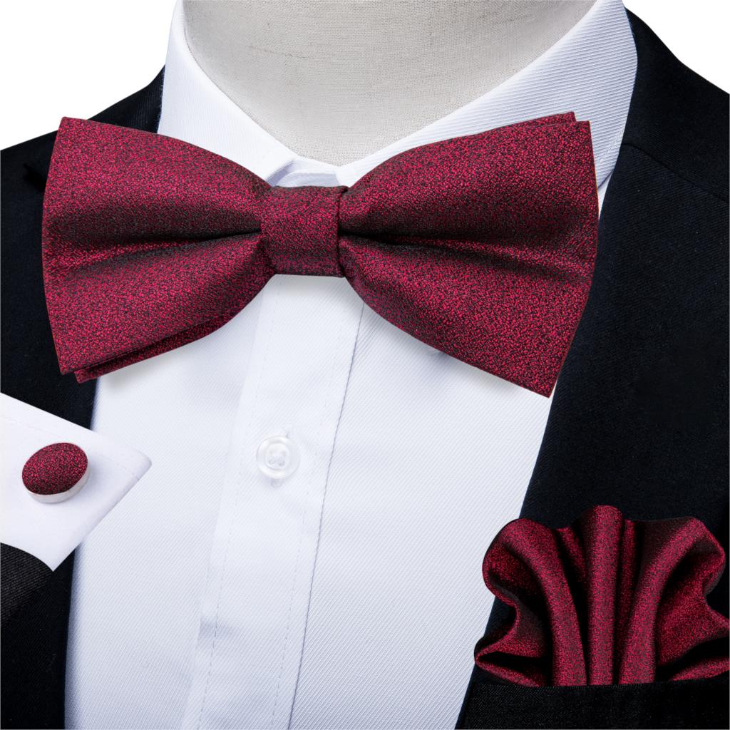 Formal dress Red Striped Paisley Wedding Bowtie Men Bow Tie set Butterfly Tie Pocket Square Cufflinks Cadeau Homme DiBanGu