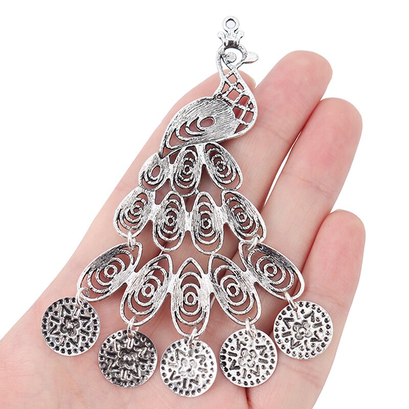 ZXZ 2 stücke Tibetischen Silber Große Filigrane Peacock Charms Anhänger für Halskette Schmuck, Die Entdeckungen 105x75mm