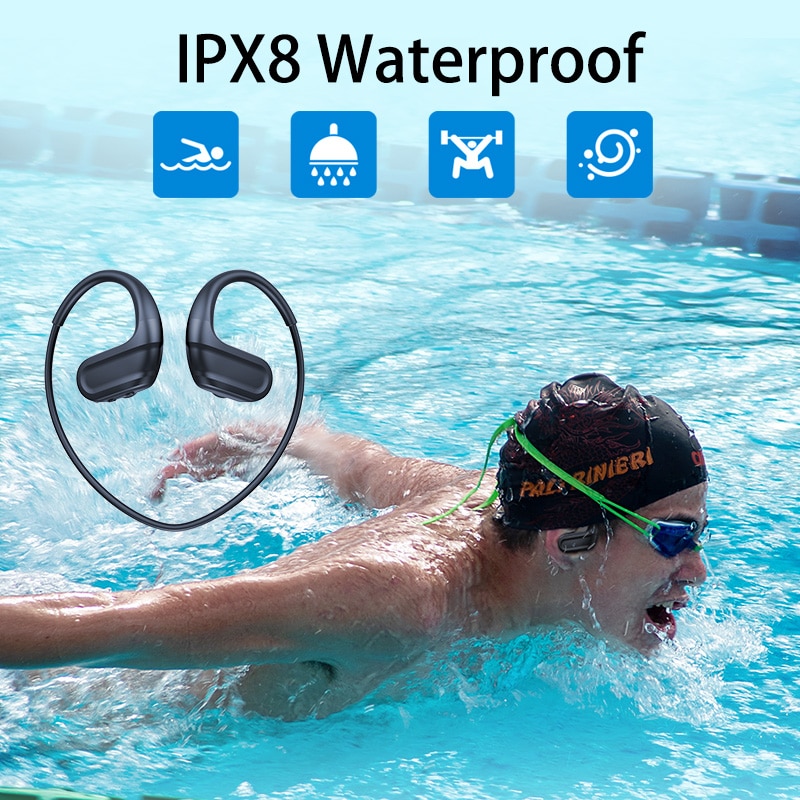 Ddj x12 ipx 8 vandtæt svømning trådløs bluetooth hovedtelefon mp3 spiller sport øretelefon 8g hukommelse dykning kører til android ios