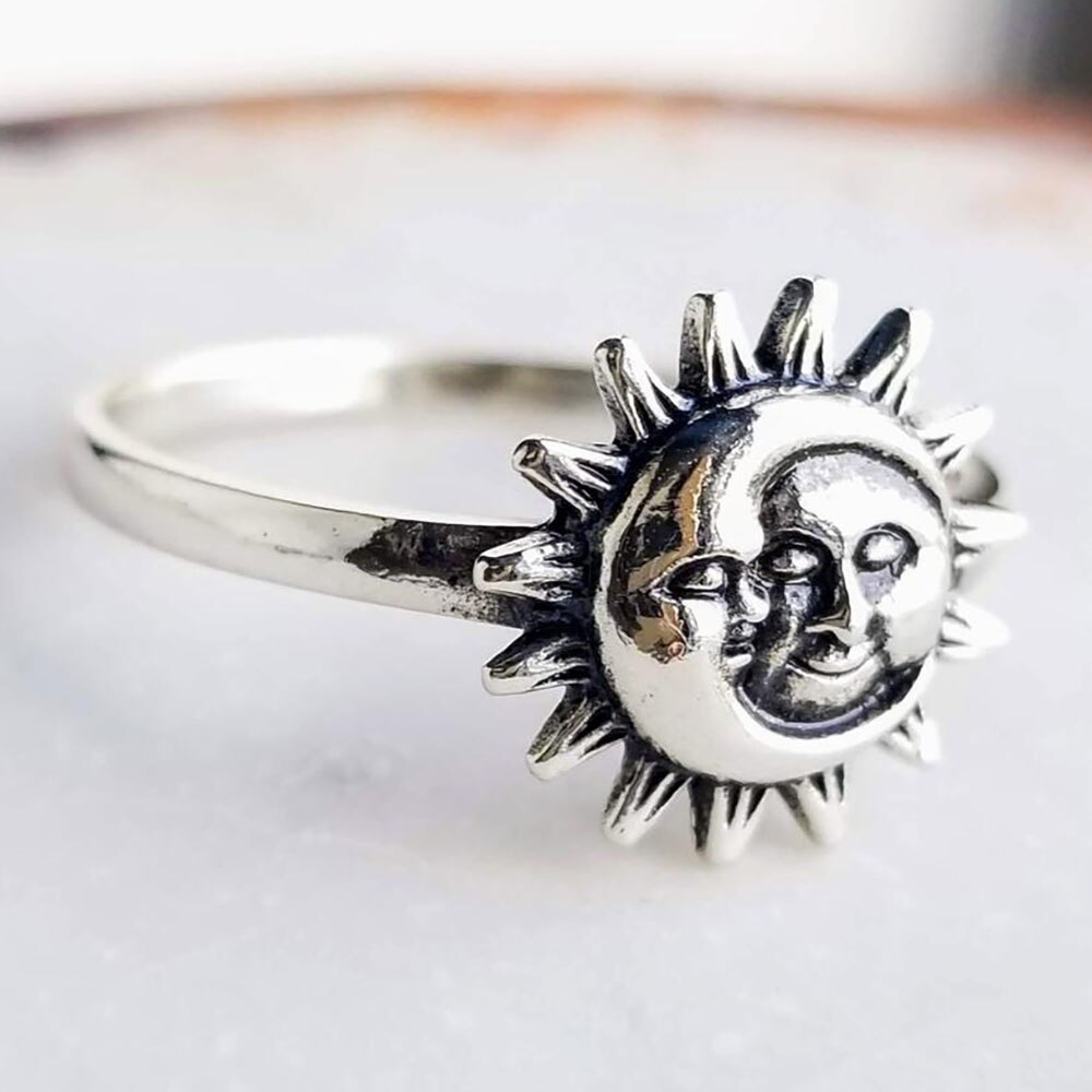 Bague de soleil et de lune simple pour hommes et femmes, bague de fiançailles, de mariage, de style bohème, pour femme et petite amie