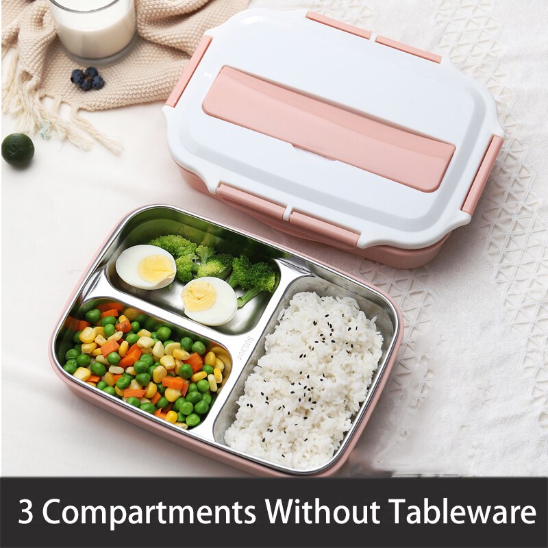 Stainless Steel Thermal Lunch Box Containers with Compartments Leakproof Bento Box Food Container Picnic Office School Lunchbox: pink no tableware-3