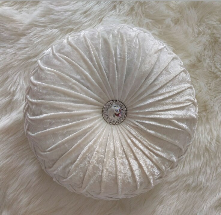 Aksamitna plisowana okrągła poduszka do rzucania dyni na kanapę, poduszka dekoracyjna na domowa Sofa na fotel lub łóżko samochodowe: beige white