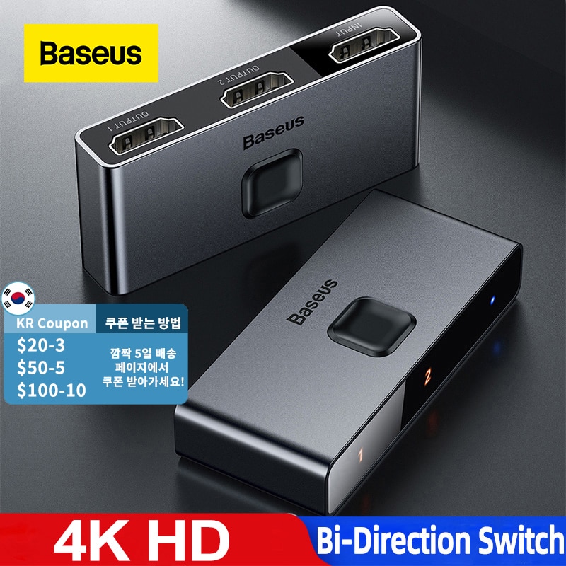 Baseus 4K Hd Switch Hdmi-Compat Adapter Voor Xiaomi Mi Box Hd Switcher 1x 2/2X1 Voor PS4/3 Tv Box Schakelaar 4K Hd Bi-Richting Schakelaar
