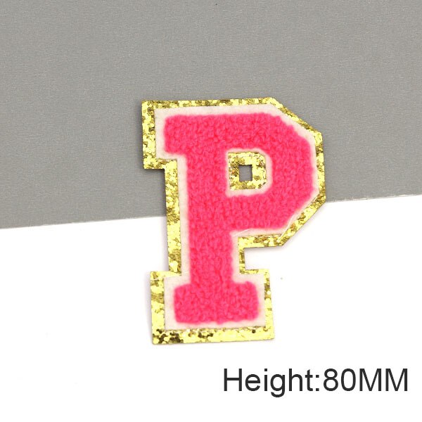 Parche con letras bordadas de rosas grandes de 80MM para ropa, parches de chenilla con lentejuelas doradas, apliques para planchar, camiseta con nombre DIY, pantalones vaqueros: Negro