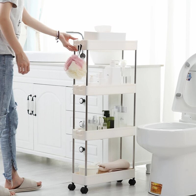 2/3/4- lags badeværelsesopbevaringshylde holder køkkenopbevaringsholder køleskab sidehylde aftagelig med hjul badeværelse arrangør