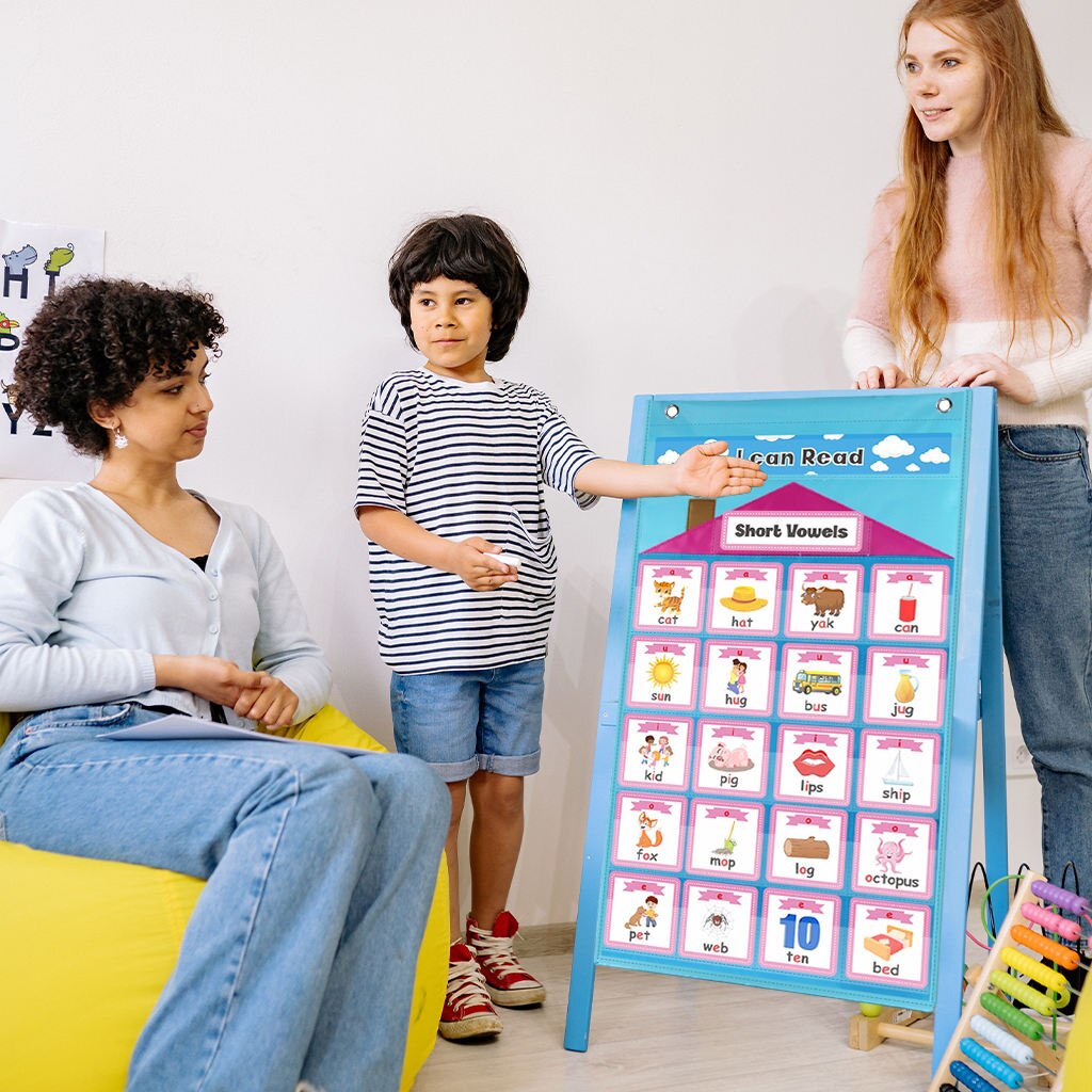 Pocket Chart Clear Printing Blue Learn Grammar 154 Cards Hanging Bag for Children